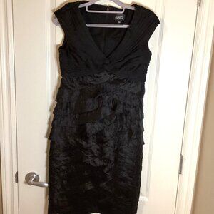 Adrianna Papell Women's Black Tiered Ruffled Sleeveless Dress Evening Wear